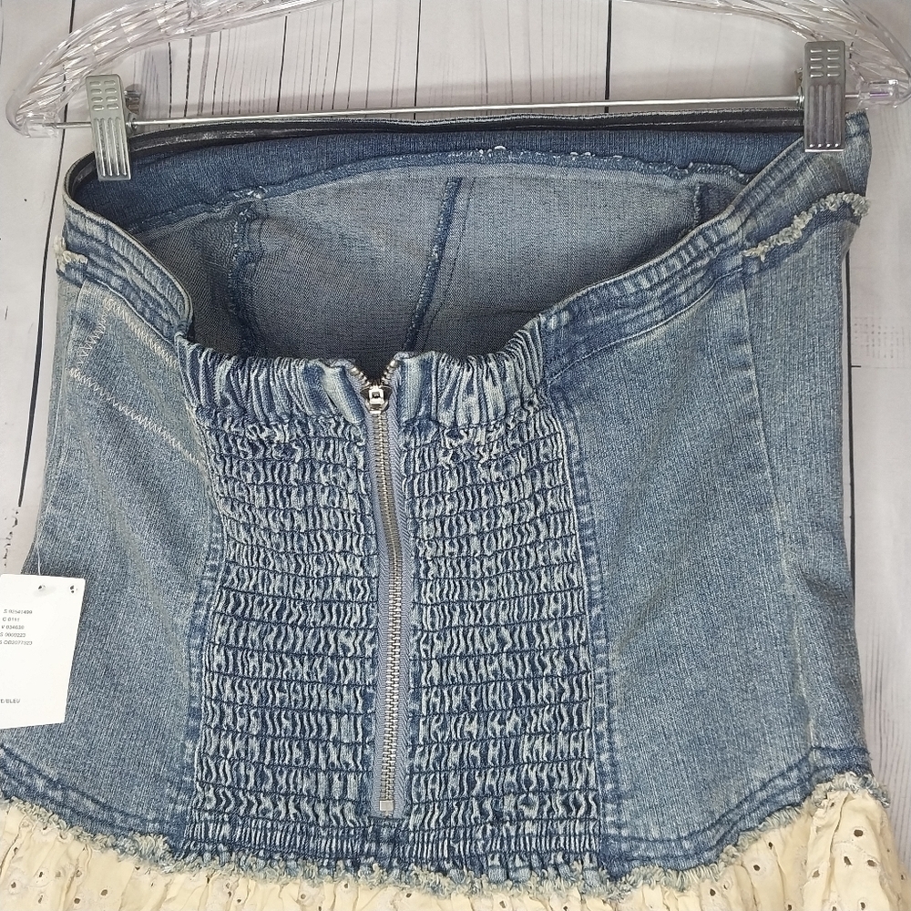 Kimchi Blur Urban Outfitters Denim And Lace Coquette Ruffle Tube Top Size L NWT - Picture 11 of 12